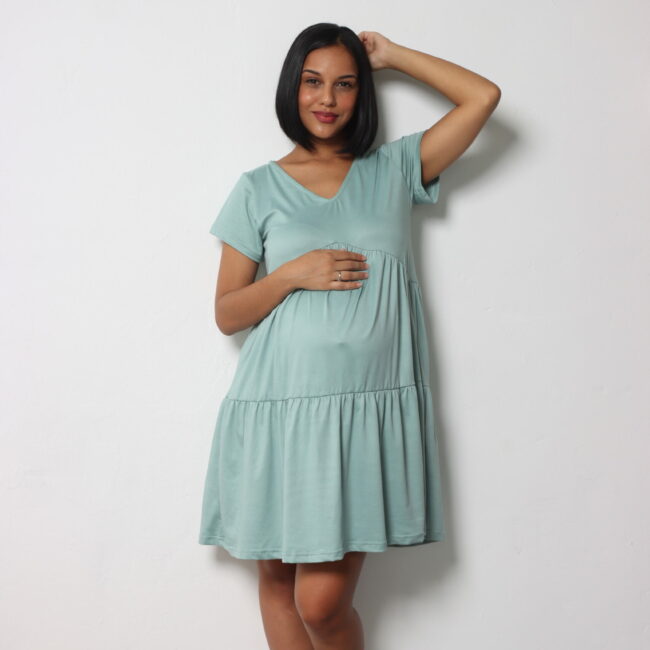 Hannah Grace Sage V-Neck tier dress