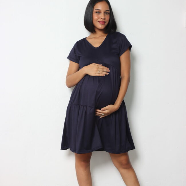 Hannah Grace Navy V-Neck tier dress