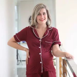 Burgundy Short Sleeve Button Down PJ Set